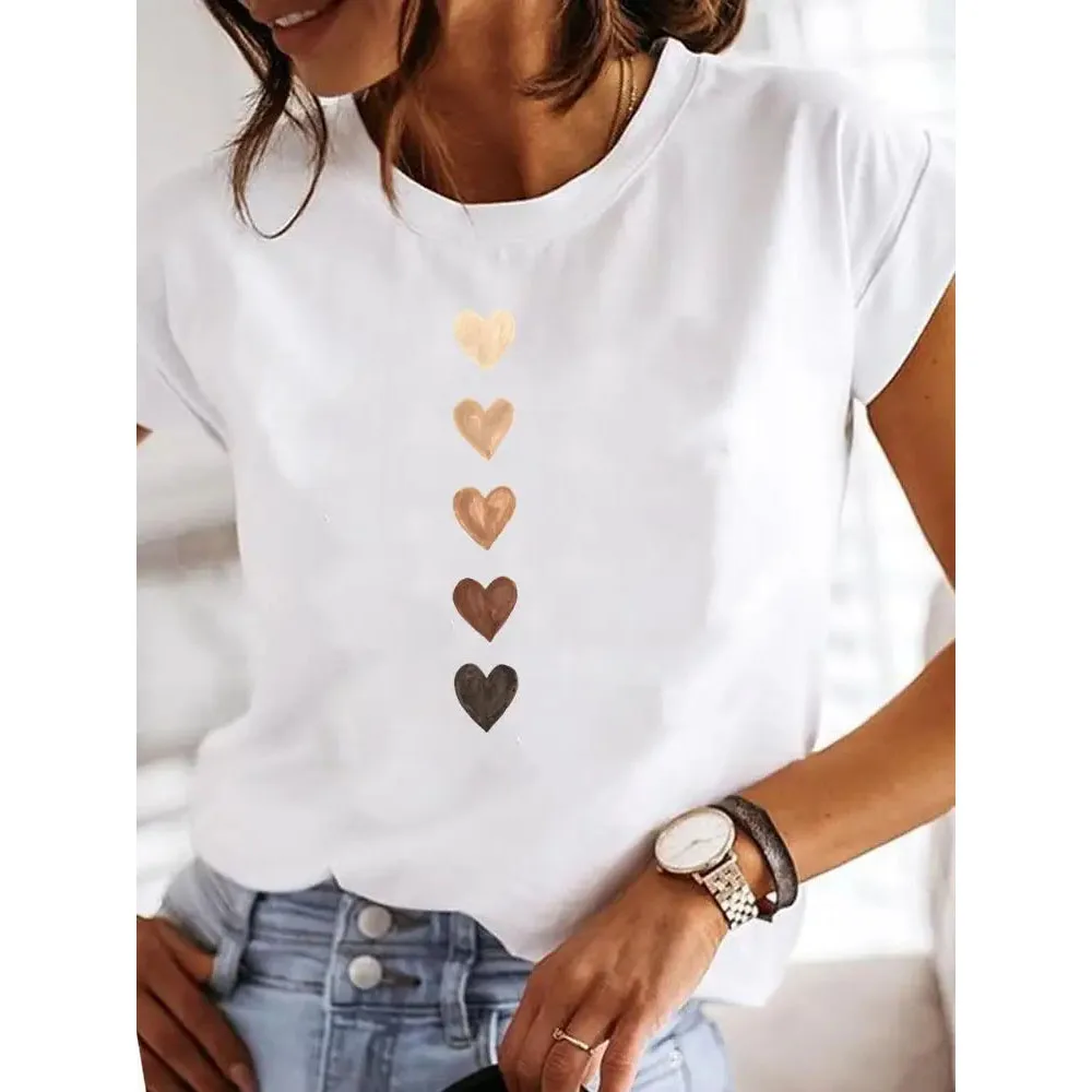 Love Heart Print maglietta estiva da donna ragazza O collo divertente Y2K top Tee abbigliamento Casual femminile anni '90 1