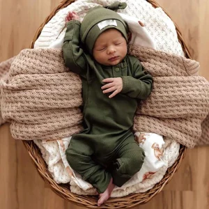 Abbigliamento per neonato, completo, tinta unita, a costine, a maniche lunghe, con cappello, per abiti autunnali per neonati 1