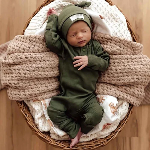 Abbigliamento per neonato, completo, tinta unita, a costine, a maniche lunghe, con cappello, per abiti autunnali per neonati 1
