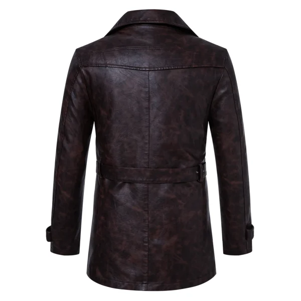 Giacca da uomo in pelle PU di media lunghezza con trench con risvolto staccabile per viaggi d'affari casual/urbanali 6