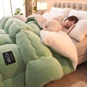 Trapunta invernale in velluto double face addensata calda biancheria da letto in cashmere di agnello artificiale queen size coperta ponderata trapunta per letto matrimoniale 1