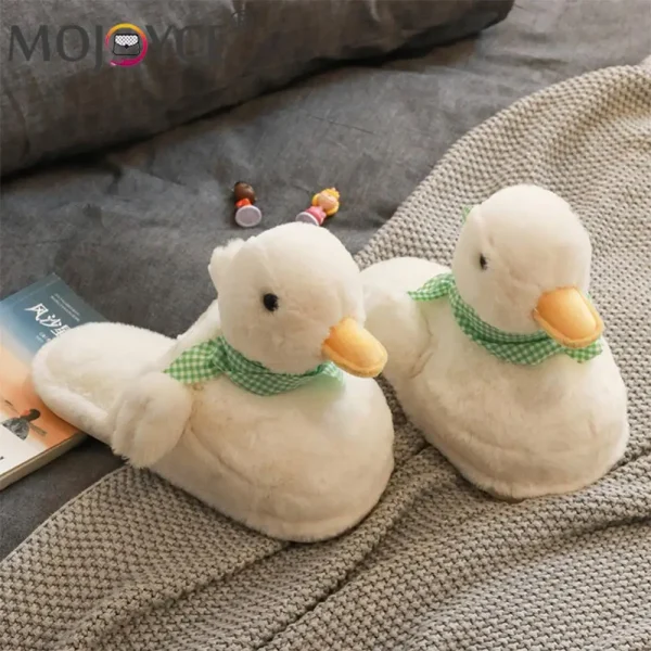 Pantofole in peluche con anatra Pantofole da interno sfocate Pantofole termiche piatte antiscivolo Comode pantofole con animali dei cartoni animati per l'autunno inverno 2