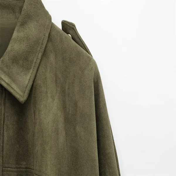 PB&ZA 2025 Giacca da donna con colletto in finta pelle scamosciata e spalline, vestibilità ampia, elegante verde oliva in vendita su AliExpress 4