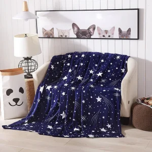 Coperta con cielo stellato con stelle, copriletto caldo e morbido, con stampa in flanella, adatta per divano/letto/auto, coperta portatile per tutte le stagioni 1