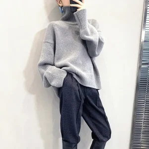 Autunno Inverno Donna Dolcevita lavorato a maglia Maglione di cashmere 2021 Casual Pullover di base Maglione Manica lunga a pipistrello Magliette larghe 1