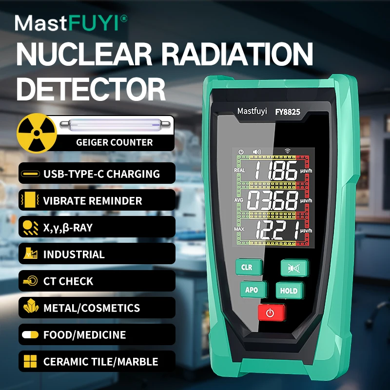 MASTFUYI Rilevatore di radiazioni nucleari, contatore Geiger, tester di radioattività a raggi X/Ü/β, ricarica USB, vibrazioni e allarmi acustici 1