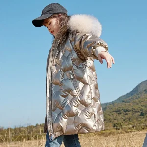 Nuove ragazze giacche lucide bambini addensare capispalla con cappuccio tendenze per bambini cappotti di colore solido moda parka inverno caldo soprabito 1