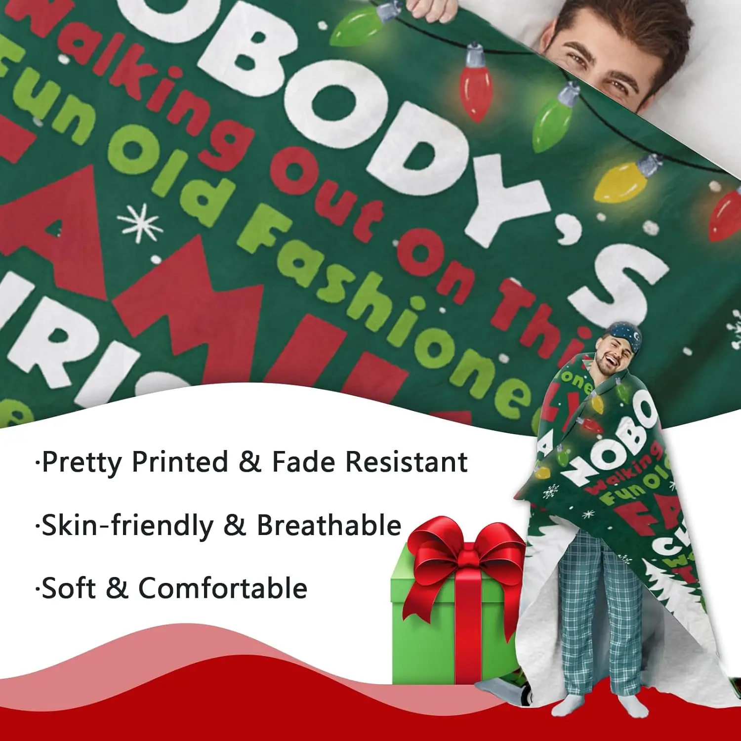 Coperta in flanella di film classici per le vacanze di Natale, coperta per albero di Natale in famiglia, regali per bambini, uomini, donne, auto verde invernale Holi 2