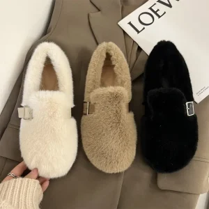 Mocassini da donna in pelliccia Scarpe invernali corte in peluche calde scarpe di cotone comode scarpe da passeggio firmate di tendenza Casual Femme Zapatos 1