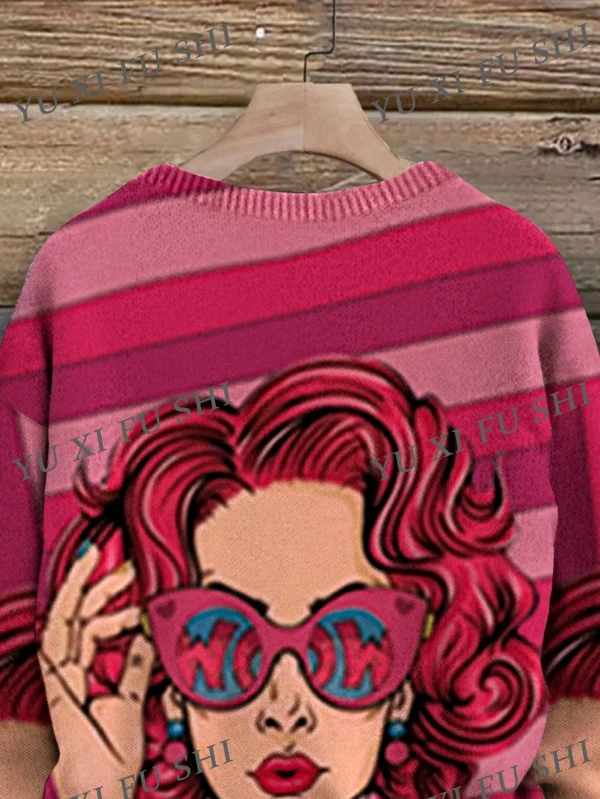 Occhiali da sole alla moda modello da donna maglione girocollo femminile maglieria con stampa digitale di alta qualità pullover allentato casual 2025 Top 4