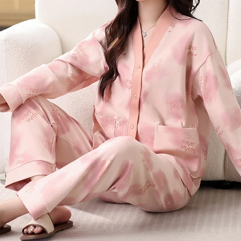 Pigiama da donna Fashion Chic Set Autunno Inverno Nuovo cotone finto maniche lunghe Indumenti da notte per Lady Abiti eleganti Kimono Risvolto Pjs 6