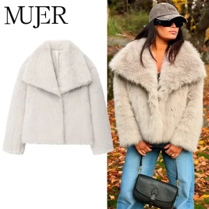 MUJER Cappotto in pelliccia sintetica Peluche soffice Giacca da donna 2025 Donna Autunno Inverno Novità in Capispalla Bianco Rosso Grigio Nero Miscele Cappotti 1