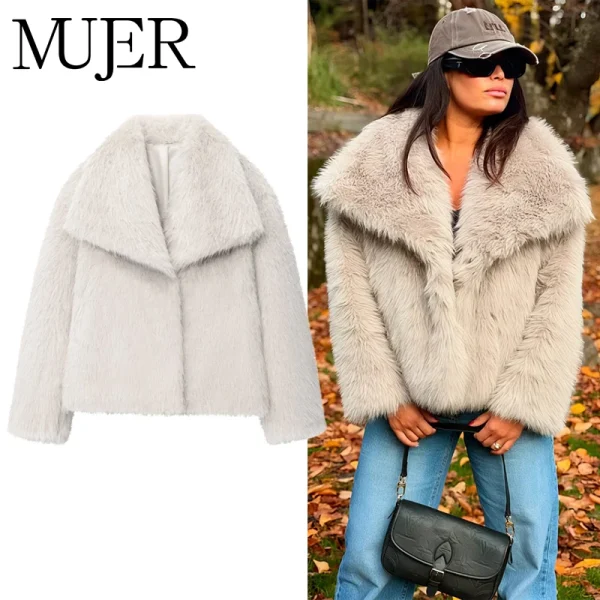MUJER Cappotto in pelliccia sintetica Peluche soffice Giacca da donna 2025 Donna Autunno Inverno Novità in Capispalla Bianco Rosso Grigio Nero Miscele Cappotti 1
