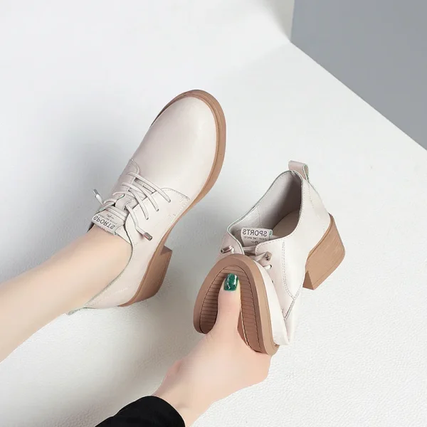 Scarpe con tacco tondo da donna primavera autunno stile britannico tacco quadrato décolleté da ufficio senza pizzo festa da lavoro comode in morbida pelle 2024 3