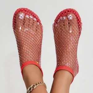Sandali con fondo piatto e punta tonda di nuova marca di lusso da donna Stivali corti cavi Scarpe con fondo piatto sexy con diamanti d'acqua 1