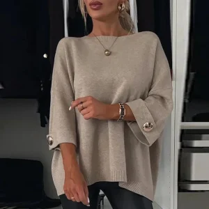 2024 inverno moda bottone maglione allentato autunno elegante O-collo lavorato a maglia pullover donna causale manica lunga tinta unita maglione top 1