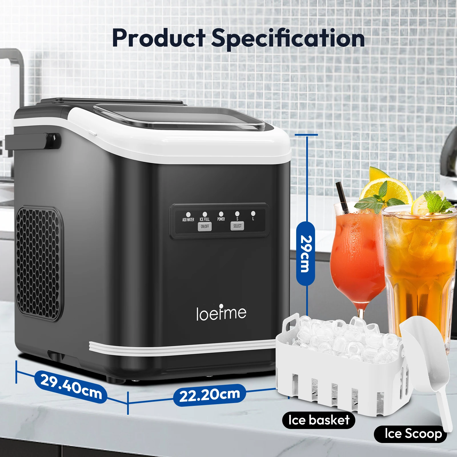 Loefme Macchina per il ghiaccio elettrica Macchina per cubetti di ghiaccio professionale Proiettile di pulizia automatica portatile Macchina per la produzione di blocchi di ghiaccio rotondi Bar domestico 4