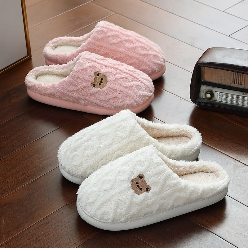 Nuove pantofole da casa design a righe donna inverno suola morbida antiscivolo scarpe di cotone uomo interno caldo peluche diapositive camera da letto soffici appartamenti 1
