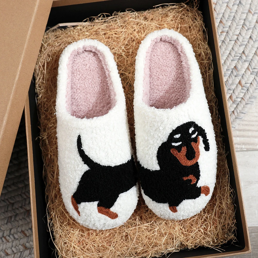 Pantofole in peluche bassotto pantofole a punta chiusa antiscivolo calde scarpe da casa Slip-on pantofole termiche piatte per camera da letto interna all'aperto 2
