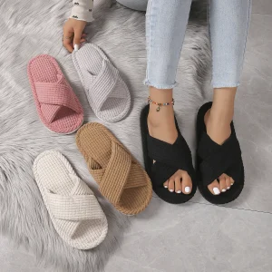 2025 Pantofole da donna con cinturini incrociati Primavera Autunno Home Band Scarpe open toe Donna Nuova pantofola da interno Lady EVA Light Scivoli antiscivolo 1
