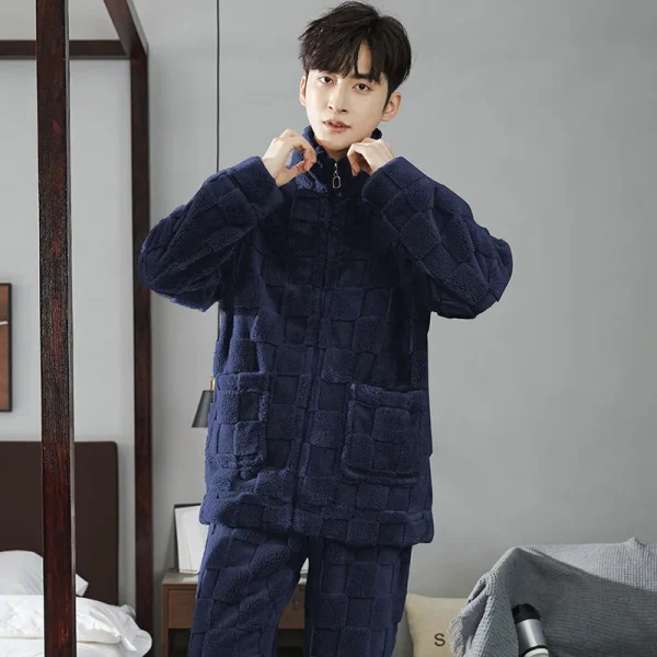 Nuovo autunno inverno da uomo colletto alla coreana cerniera spessa manica lunga velluto corallo abito da casa amanti pigiama comodi indumenti da notte da uomo 4
