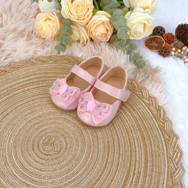Scarpe casual Mary Jane con decorazione bowknot con strass carini per neonate, scarpe da passeggio leggere e antiscivolo per la primavera e l'autunno 4