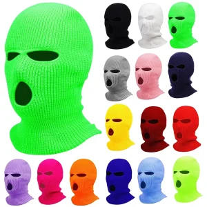 Cappelli in maglia integrale antivento per moto invernale Maschera da sci da uomo Passamontagna in lana calda ricamato Cappelli invernali Maschera da sci a 3 fori lavorata a maglia 1