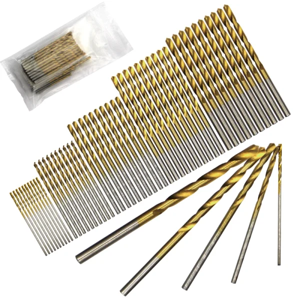 Set di punte elicoidali placcate in titanio da 50 pezzi Set di punte da trapano elettriche da 1-3 mm per trapano piccolo Set di foratura e apertura per la lavorazione del legno fai-da-te 3