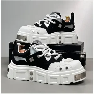 Scarpe da padre da uomo 2025 Autunno Nuovo chiodo di salice Aumenta scarpe da uomo Scarpe derby con suola spessa a testa grande 1