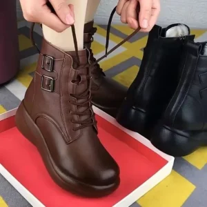 2025New Stivali da donna Moda Casual Stivaletti Stivali di pelle di marca di lusso per le donne Stivali con plateau antiscivolo all'aperto Botas Mujer 1