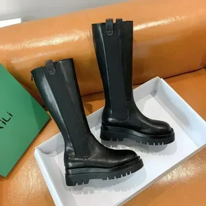 Stivali alti da donna Moda donna antiscivolo impermeabili con cerniera invernale Stivali alti al ginocchio in pelle PU Stivali lunghi con piattaforma robusta da donna 1