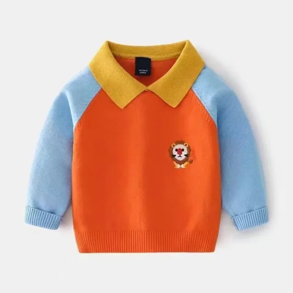 Maglione per bambini con collo a polo sottile 2024 nuova primavera autunno e inverno maglione per bambini in jersey di puro cotone top lavorato a maglia per bambini 2