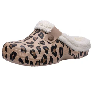 Bebealy Scarpe da giardino casual da donna Pantofole da uomo soffici e calde Pantofole antiscivolo da esterno impermeabili invernali Pantofole classiche leopardate 1