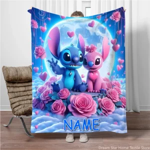Coperta personalizzata con nome personalizzato, coperta con stampa Disney Stitch Princess Cars, regalo di compleanno, Natale, divano letto, coperta da campeggio 1
