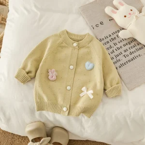 Cappotto maglione cardigan lavorato a maglia per neonata infantile Cappotto carino dolce per bambini maglione cardigan cavo con fiocco top autunnali maglione lavorato a maglia da ragazza ﻿ 1
