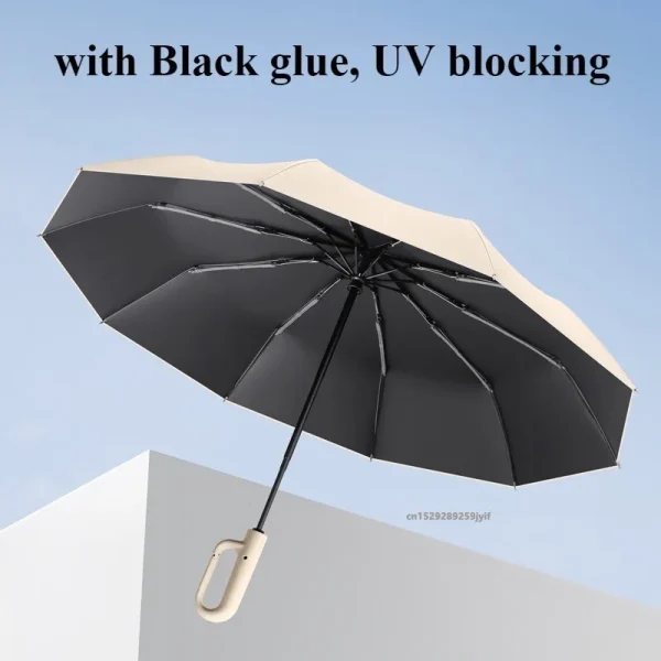 Ombrello pieghevole automatico rinforzato resistente antivento da 105/125CM per uomo manico con fibbia parasole grande con blocco UV 4