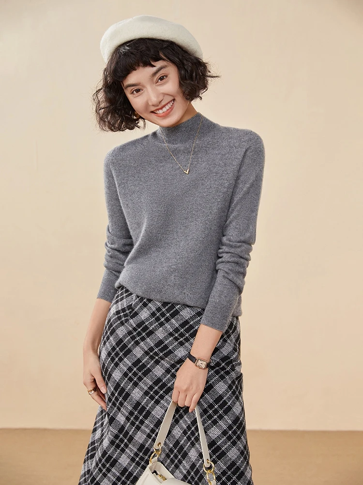 Nozioni di base Maglione da donna in cashmere Autunno Inverno Pullover lavorato a maglia da donna Solido manica lunga Colletto finto Abbigliamento Top Maglia elegante 4