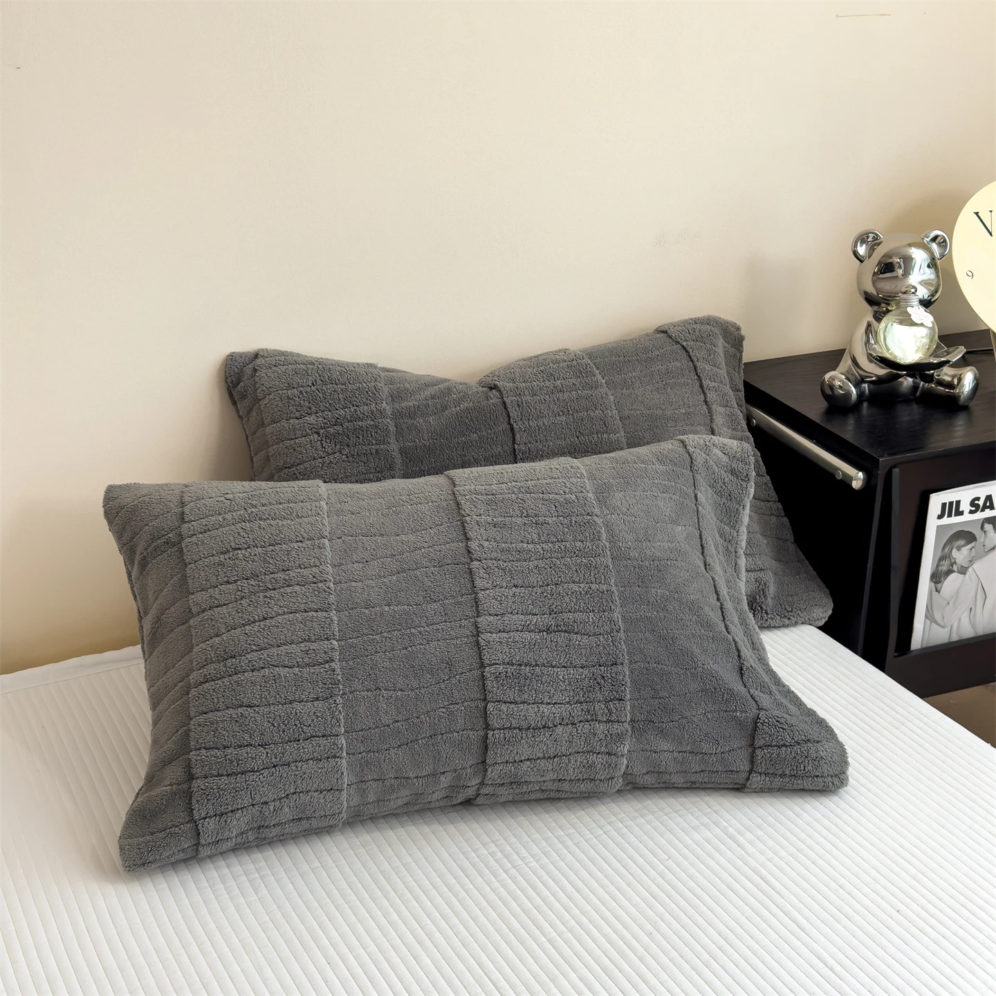 Set di coperte o coperte in morbido peluche tinta unita con federe in pile caldo e leggero, coperte per copriletti per divano letto 6