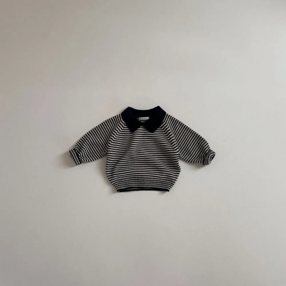 4155 Maglione coreano per bambini Autunno Nuovo risvolto a righe Maglione lavorato a maglia per neonato 1-7 anni Pullover per bambini Top 5