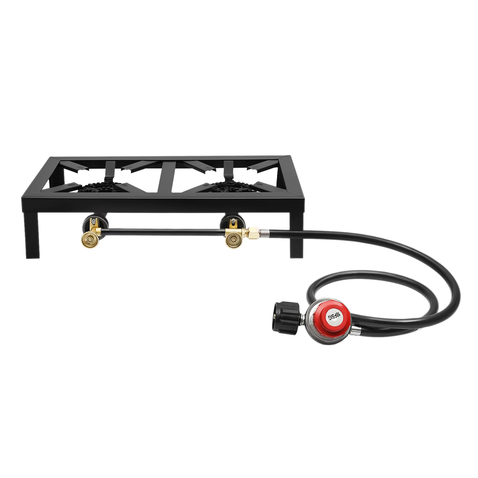Fornello a gas da campeggio portatile da 8000 W per esterni 2 bruciatori BBQ Picnic Camp Fornello a propano con tubo regolatore regolabile 0-10 Psi 5