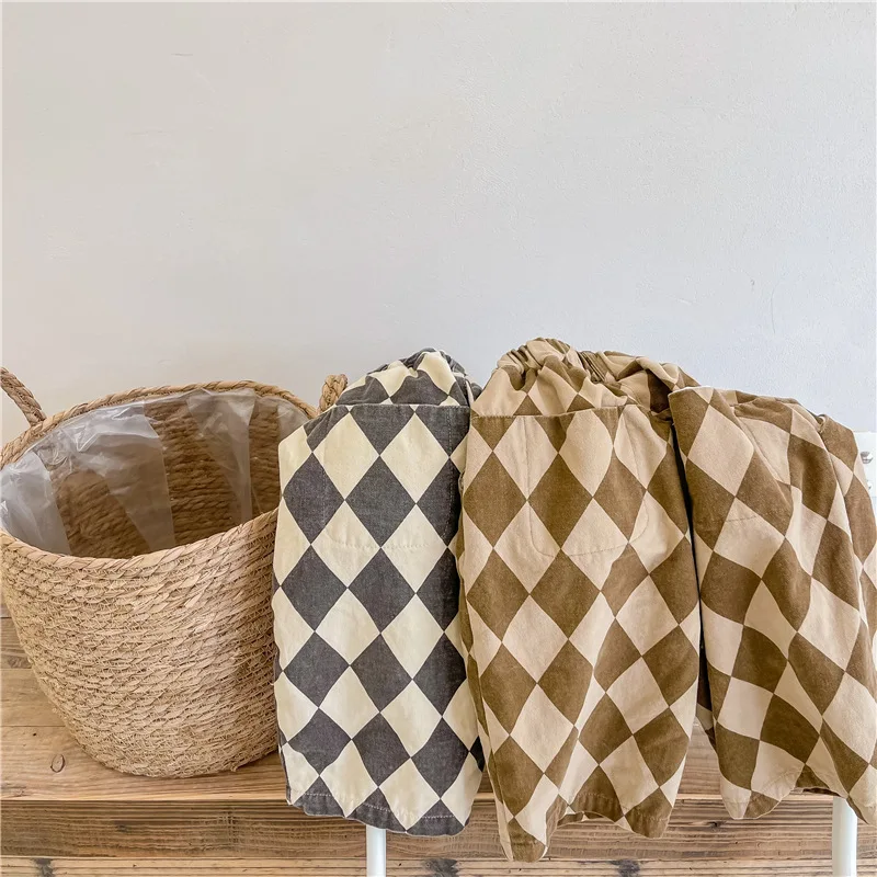 2025 nuovi pantaloni scozzesi per neonati autunnali stile coreano per bambini piccoli pantaloni Haren larghi casual vestiti per bambini 5