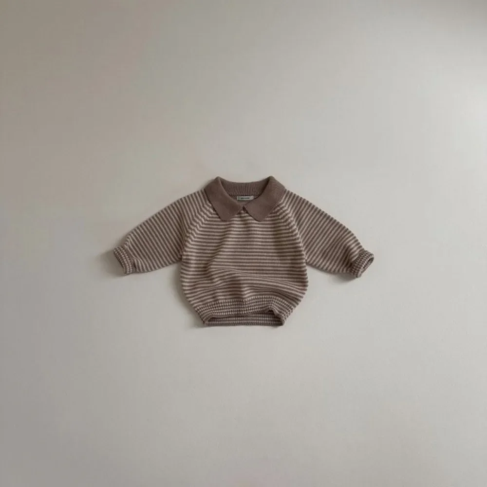 4155 Maglione coreano per bambini Autunno Nuovo risvolto a righe Maglione lavorato a maglia per neonato 1-7 anni Pullover per bambini Top 6