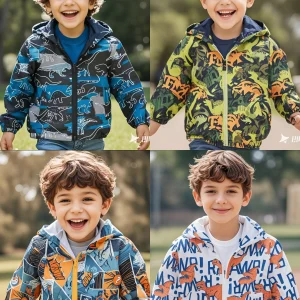 Giacca corta con cappuccio da esterno per ragazzi di 1 a 7 anni, leggera, alla moda primaverile e autunnale 1