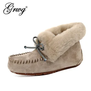 100% scarpe basse da donna impermeabili in vera pelle comode scarpe da neve in pelliccia naturale calda invernale moda scarpe da donna antiscivolo 1