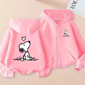Cappotto Disney Felpa con cappuccio con zip Cartone animato Snoopy Abbigliamento per bambini Ragazza rosa Ragazzo Stile cerniera Felpe casual per bambini Top 3-12 anni Bambini 1