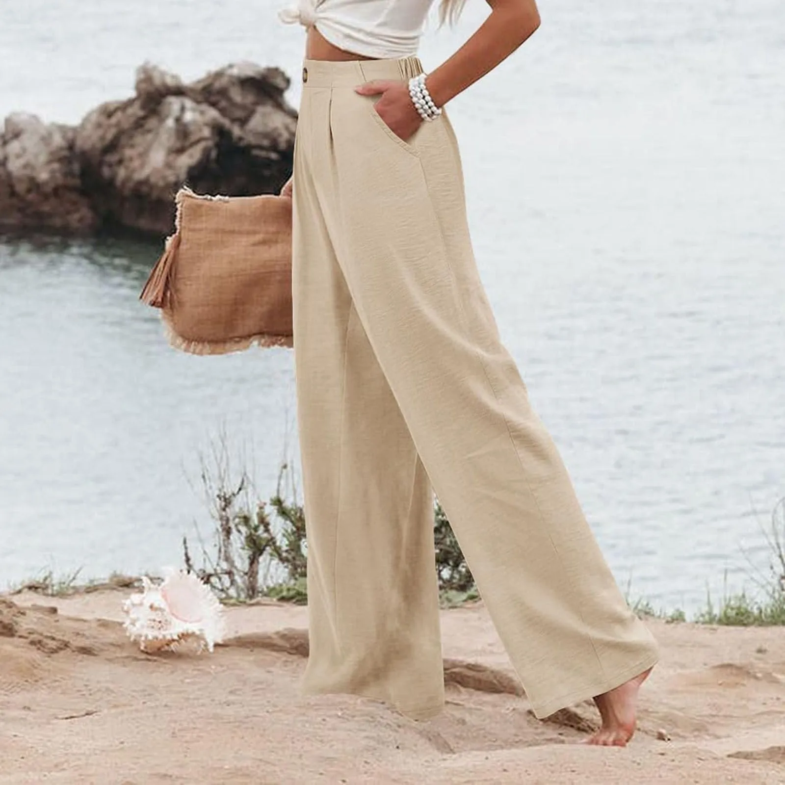 Nuovi pantaloni per donna Pantaloni eleganti a gamba larga da ufficio per donna Pantaloni a vita alta Pantaloni larghi Abiti femminili Pantalonede Mujer 2