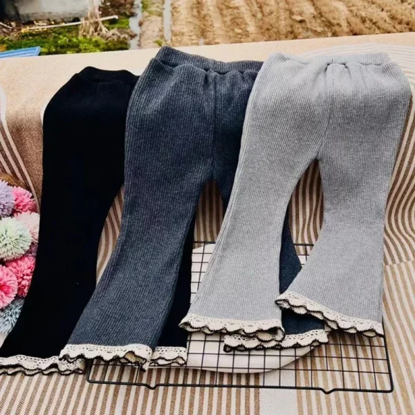 Pantaloni da ragazza con volant causale tutto-fiammifero solido adorabile e dolce primavera autunno elastico in vita alla caviglia taglio stivale stile principessa 4