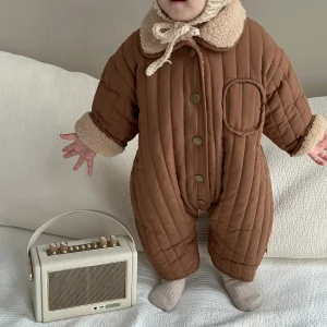 Autunno inverno bambino Cardigan retrò più velluto risvolto pagliaccetto ragazza bambino cotone addensare caldo un pezzo ragazzo neonato tuta in pile 1