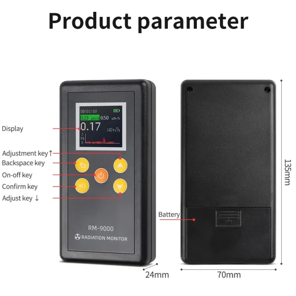 Rilevatore di radiazioni portatile RM-9000 Tester EMF digitale Rilevatore Gammaray Raggi X Raggi γ Raggi β Strumento di misurazione Misuratore radioattivo 5
