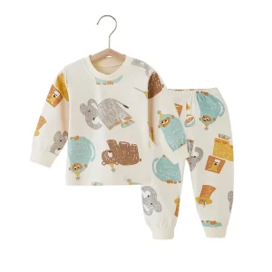 Infant Toddler Baby Thermal Underwear Set autunno inverno bambini Cartoon stampato Cotton Sleepwear Boy Girl due pezzi pigiama 1